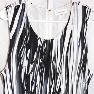 Striking Calvin Klein Black & White Pattern Sleeveless A-Line Dress Size L EUC